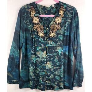 Soft Surroundings Del Bosque Starry Night Tunic Top Woman's Size PL Beaded